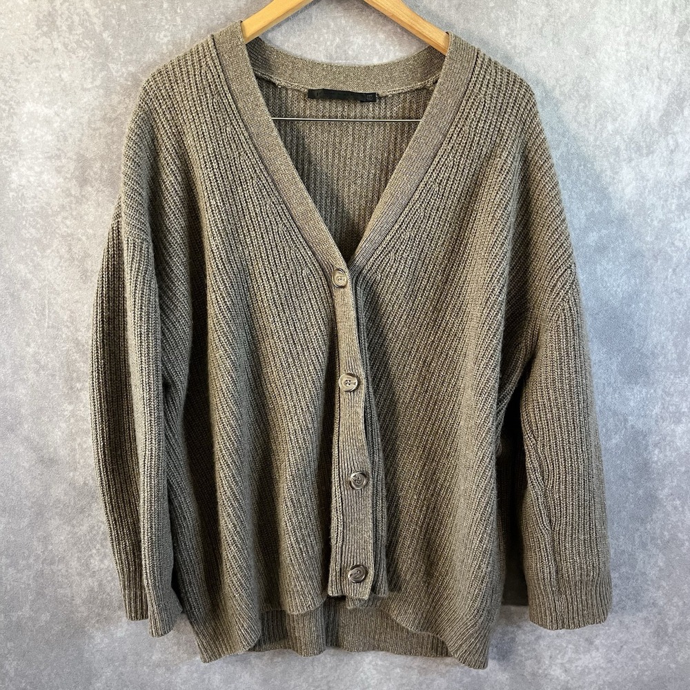 Jenni Kayne Cardigan Women XXS Taupe 100% Cashmere Oversized Ribbed 37-7321-B22
